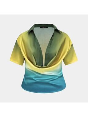 NWT MICAS Women’s Ombre Satin Cowl Neck Button-Up Shirt Blouse (size M) #TM225